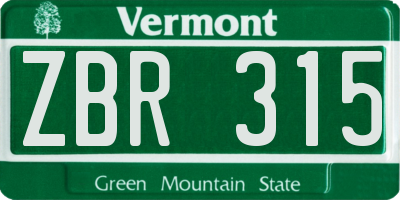 VT license plate ZBR315