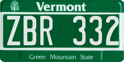 VT license plate ZBR332