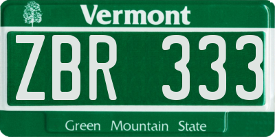 VT license plate ZBR333