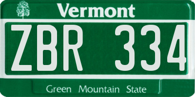 VT license plate ZBR334