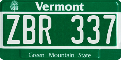VT license plate ZBR337