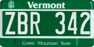 VT license plate ZBR342
