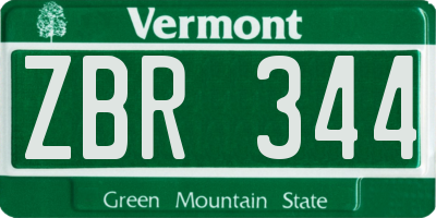 VT license plate ZBR344