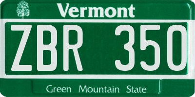 VT license plate ZBR350