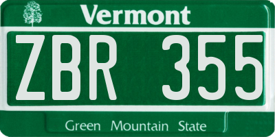 VT license plate ZBR355