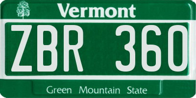 VT license plate ZBR360