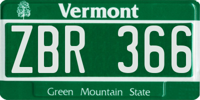 VT license plate ZBR366