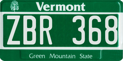 VT license plate ZBR368
