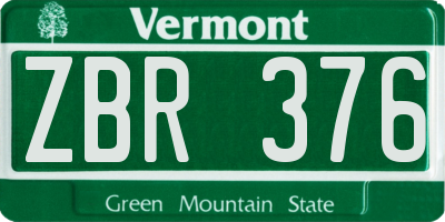 VT license plate ZBR376