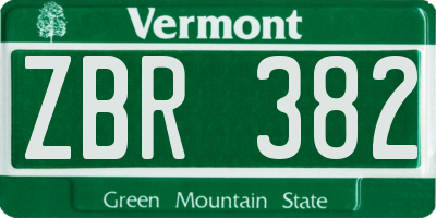 VT license plate ZBR382