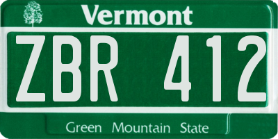 VT license plate ZBR412