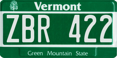 VT license plate ZBR422