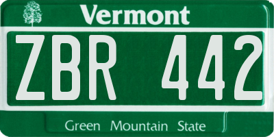 VT license plate ZBR442