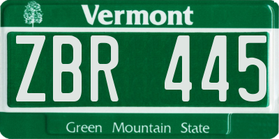 VT license plate ZBR445