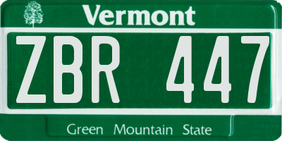 VT license plate ZBR447