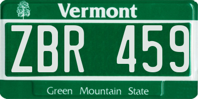 VT license plate ZBR459