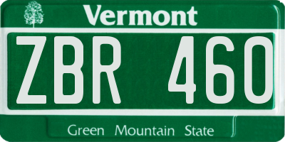 VT license plate ZBR460