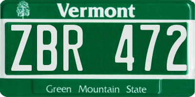 VT license plate ZBR472