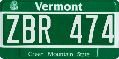 VT license plate ZBR474