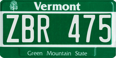 VT license plate ZBR475