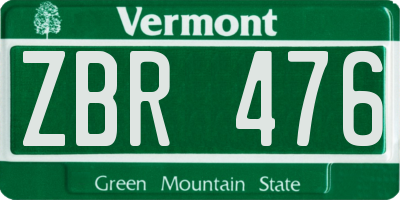 VT license plate ZBR476