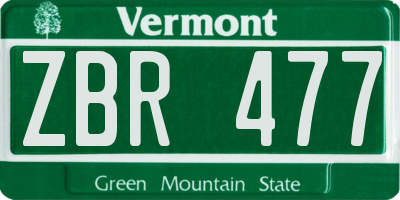VT license plate ZBR477