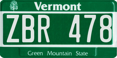 VT license plate ZBR478
