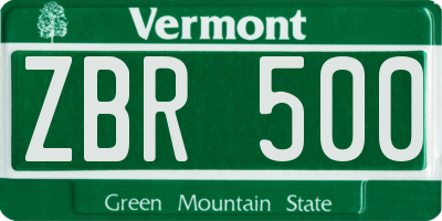 VT license plate ZBR500