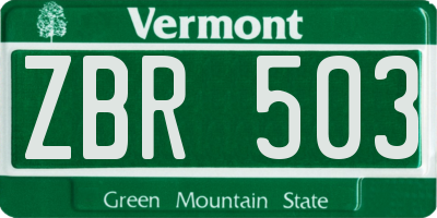 VT license plate ZBR503