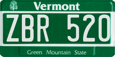VT license plate ZBR520