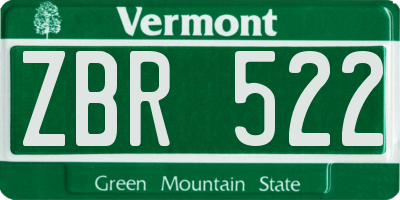 VT license plate ZBR522