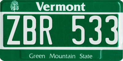 VT license plate ZBR533
