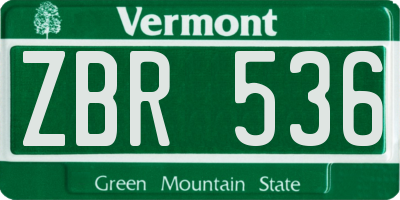 VT license plate ZBR536