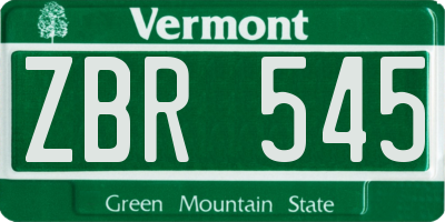 VT license plate ZBR545