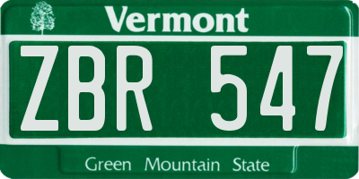 VT license plate ZBR547