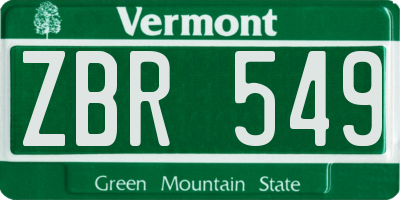 VT license plate ZBR549