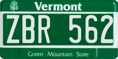 VT license plate ZBR562