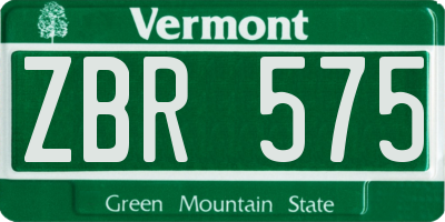 VT license plate ZBR575