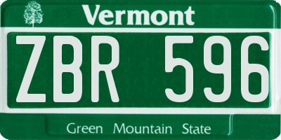 VT license plate ZBR596