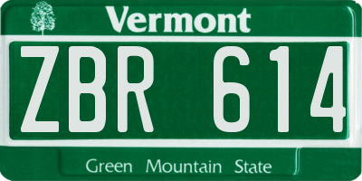 VT license plate ZBR614