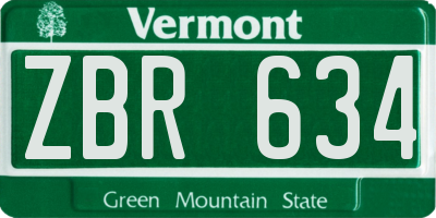 VT license plate ZBR634