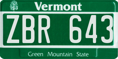 VT license plate ZBR643