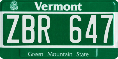VT license plate ZBR647