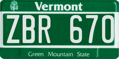 VT license plate ZBR670