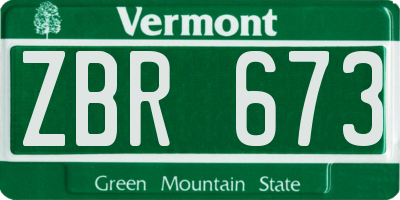 VT license plate ZBR673