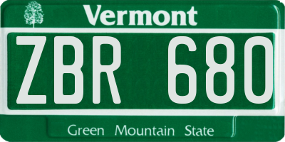 VT license plate ZBR680