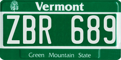 VT license plate ZBR689