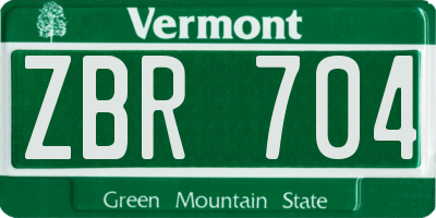 VT license plate ZBR704