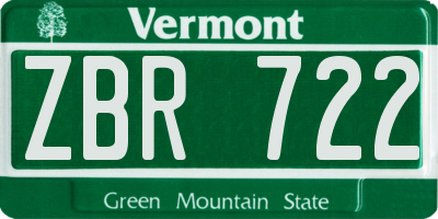 VT license plate ZBR722