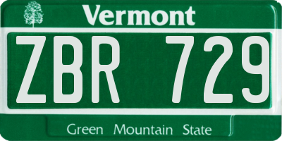 VT license plate ZBR729